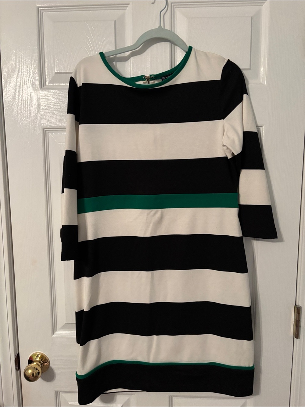 new directions Black, White & Green Striped Long Sleeve Shift Dress